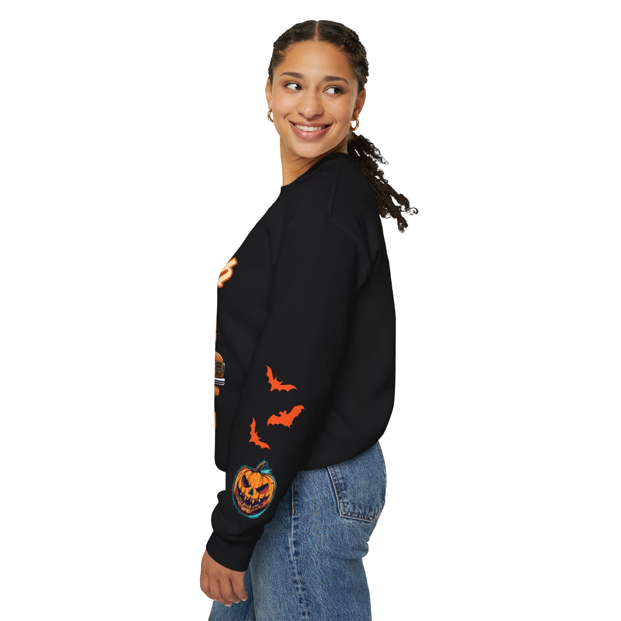 Ghoulish Farm Fresh Pumpkins Graphic Sweatshirt With Graphic Sleeves