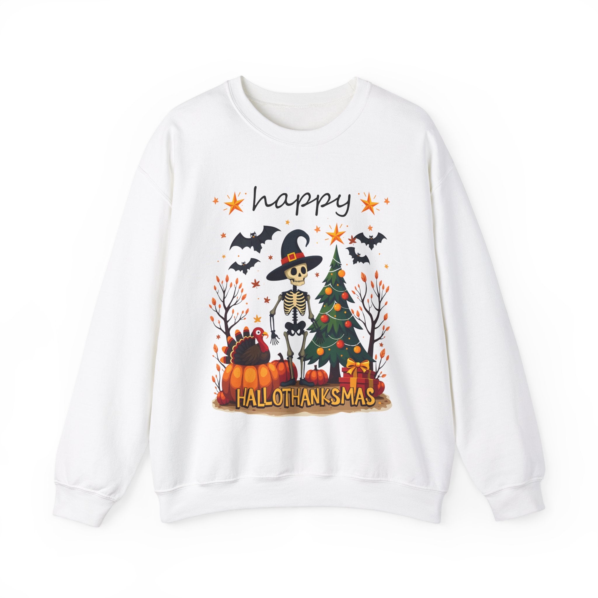 Happy HalloThanksMas Skeleton Graphic Sweatshirt