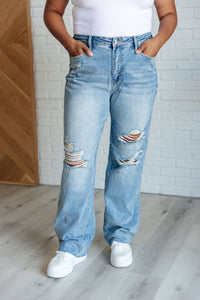 Judy Blue High Rise Rigid Magic Destroyed Straight Jeans