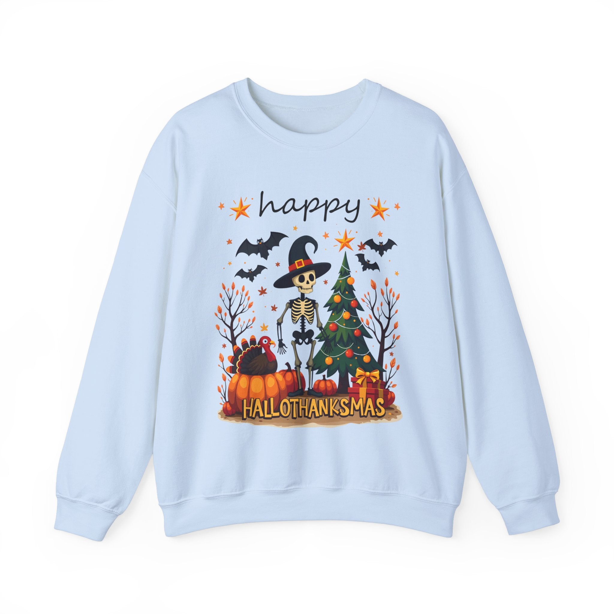 Happy HalloThanksMas Skeleton Graphic Sweatshirt