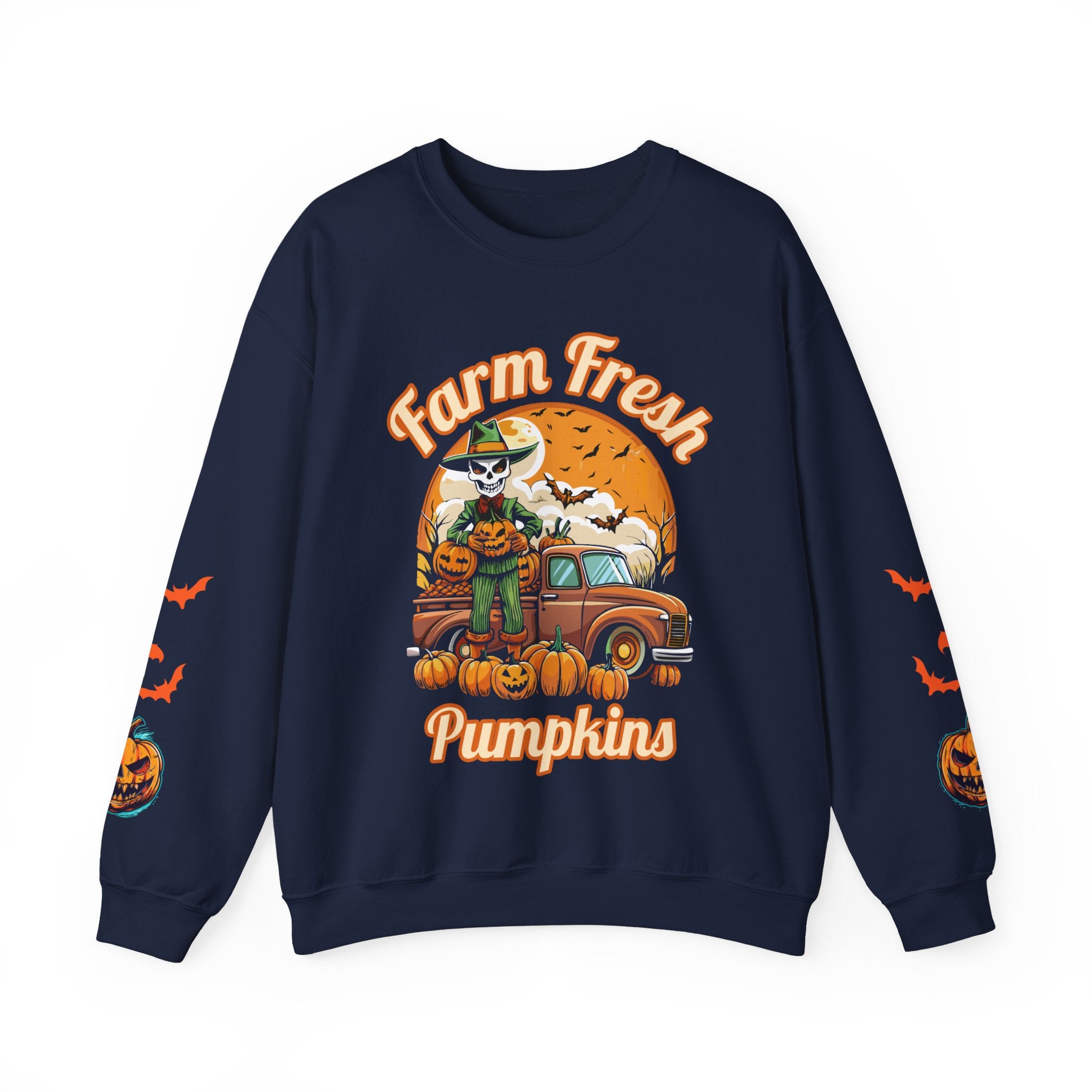 Ghoulish Farm Fresh Pumpkins Graphic Sweatshirt With Graphic Sleeves