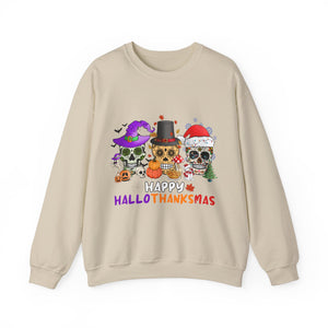 Happy HalloThanksMas Skulls Graphic Sweatshirt