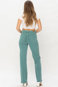 Judy Blue High Waist Sea Green Garment Dyed 90's Straight Leg Jeans