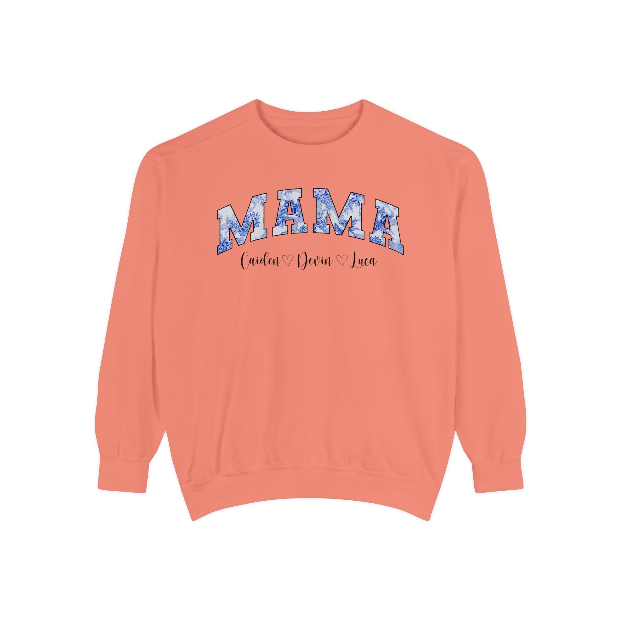 Custom Comfort Colors® “Mama” Blue Floral Sweatshirt With Names