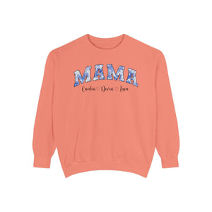 Custom Comfort Colors® “Mama” Blue Floral Sweatshirt With Names