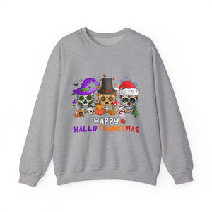 Happy HalloThanksMas Skulls Graphic Sweatshirt