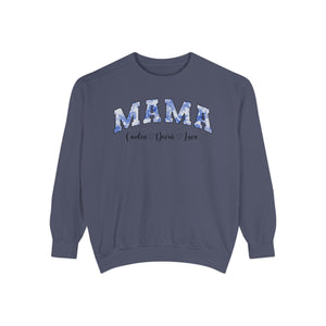 Custom Comfort Colors® “Mama” Blue Floral Sweatshirt With Names