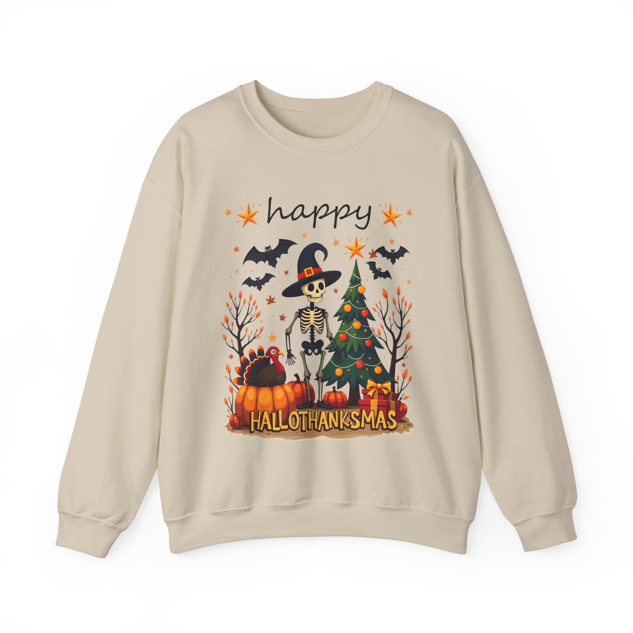 Happy HalloThanksMas Skeleton Graphic Sweatshirt