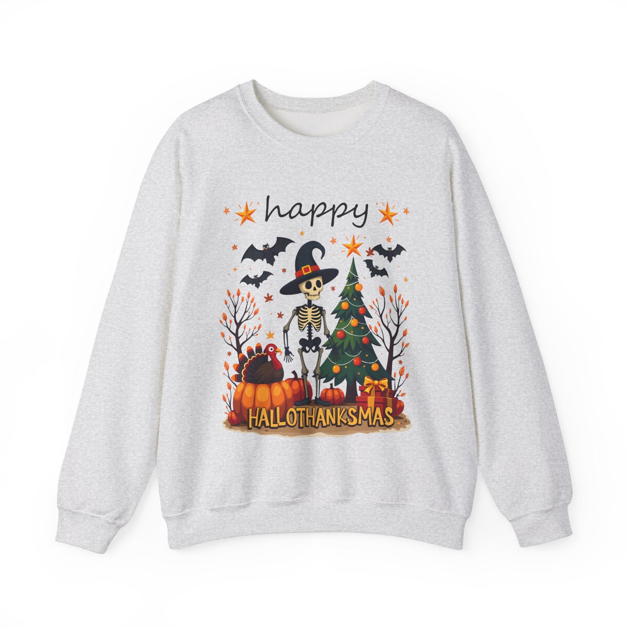 Happy HalloThanksMas Skeleton Graphic Sweatshirt