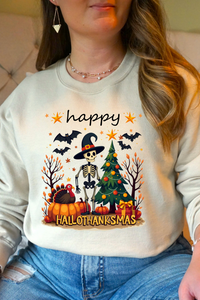 Happy HalloThanksMas Skeleton Graphic Sweatshirt