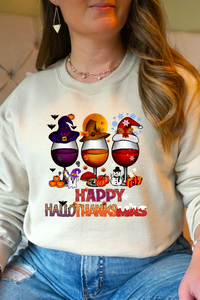 Happy HalloThanksMas Wine Graphic Sweatshirt