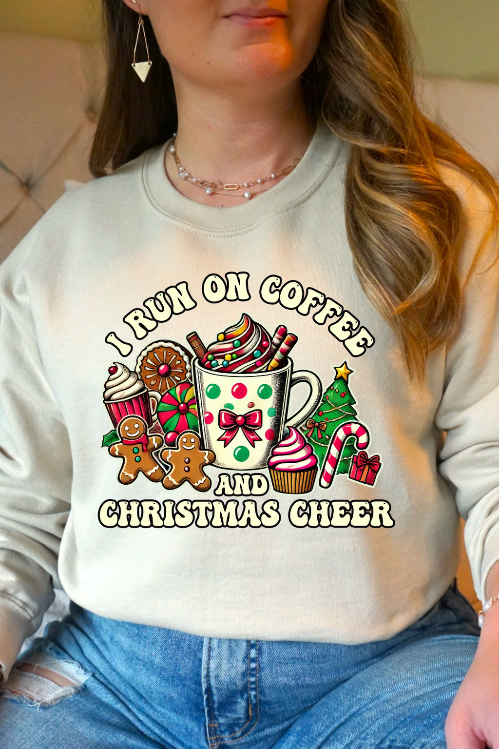 I Run On Coffee And Christmas Cheer Graphic Sweatshirt