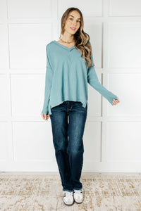 Basically Freezing Brushed Hacci Top in Dusty Teal