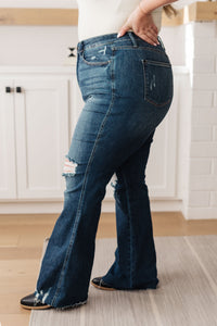 Judy Blue High Rise Control Top Distressed Flare Jeans