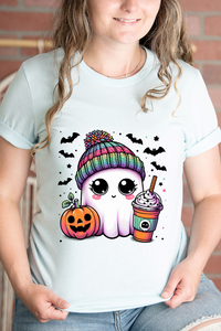 Cute Ghost Drinking Coffee Graphic Tee