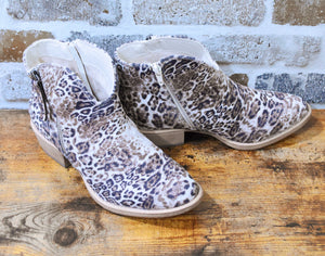 Very G Gypsy Jazz White and Black Faded Leopard Divine Ankle Boot