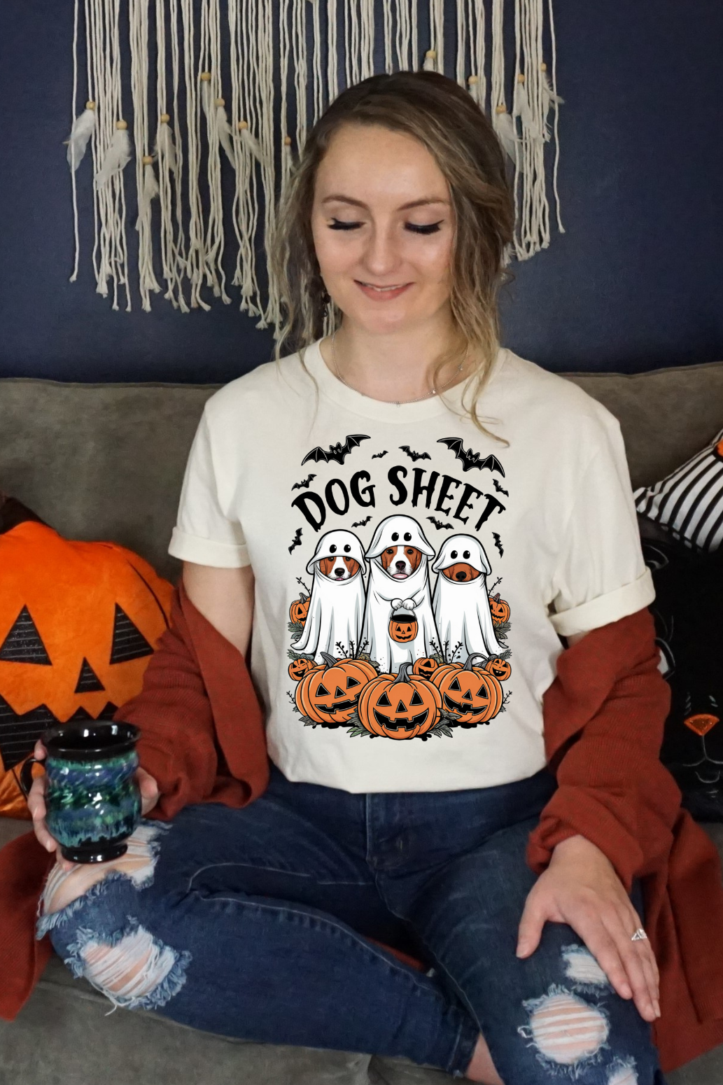 Spooky Halloween Dog Sheet Graphic Tee