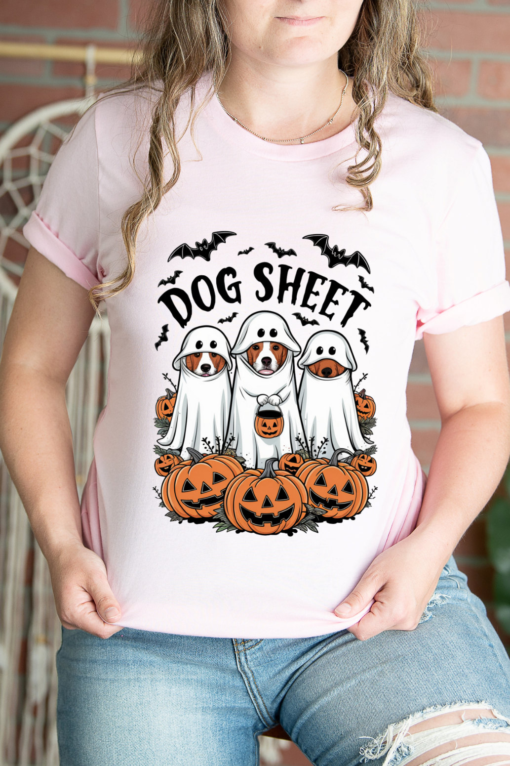 Spooky Halloween Dog Sheet Graphic Tee