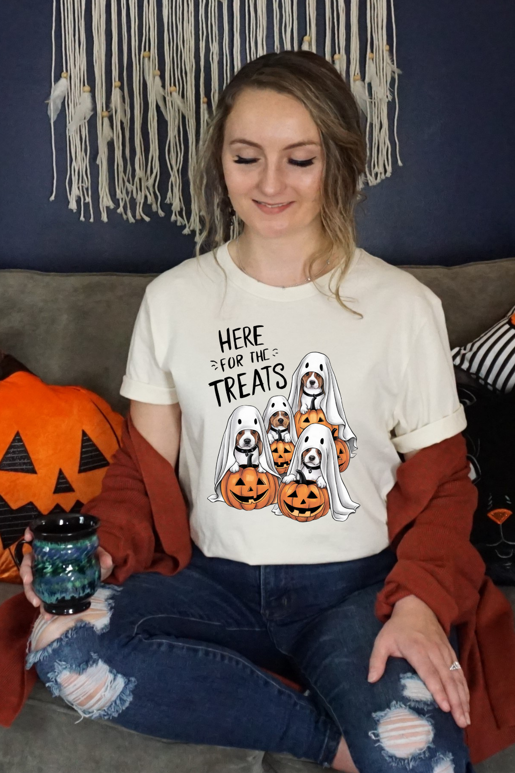 Here For The Treats Dog Halloween Graphic Tee