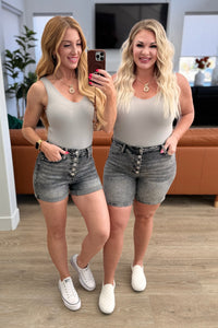 Judy Blue High Rise Button Fly Cuffed Shorts in Grey