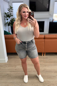 Judy Blue High Rise Button Fly Cuffed Shorts in Grey