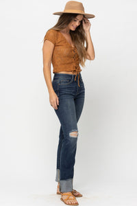 Judy Blue Destroyed Cuffed Straight Leg Jeans Style 82421