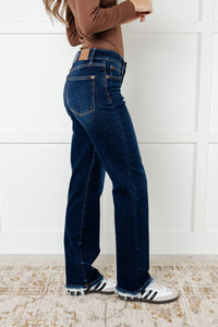 Judy Blue Mid Rise Frayed Hem Straight Leg Jean