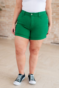 Judy Blue High Rise Control Top Cuffed Green Shorts