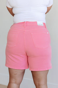 Judy Blue High Rise Control Top Cuffed Shorts in Pink
