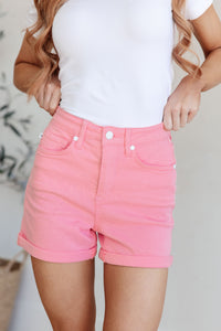 Judy Blue High Rise Control Top Cuffed Shorts in Pink