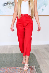 Judy Blue High Rise Control Top Wide Leg Crop Jeans in Red