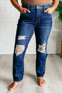 Judy Blue High Rise Rigid Magic Distressed Straight Jeans