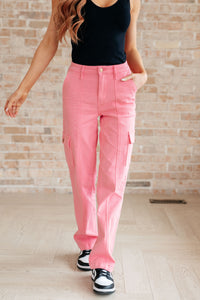 Judy Blue High Rise Cargo Straight Pink Jeans
