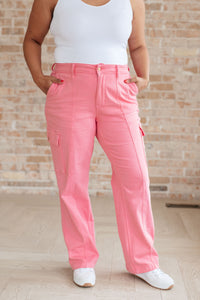 Judy Blue High Rise Cargo Straight Pink Jeans