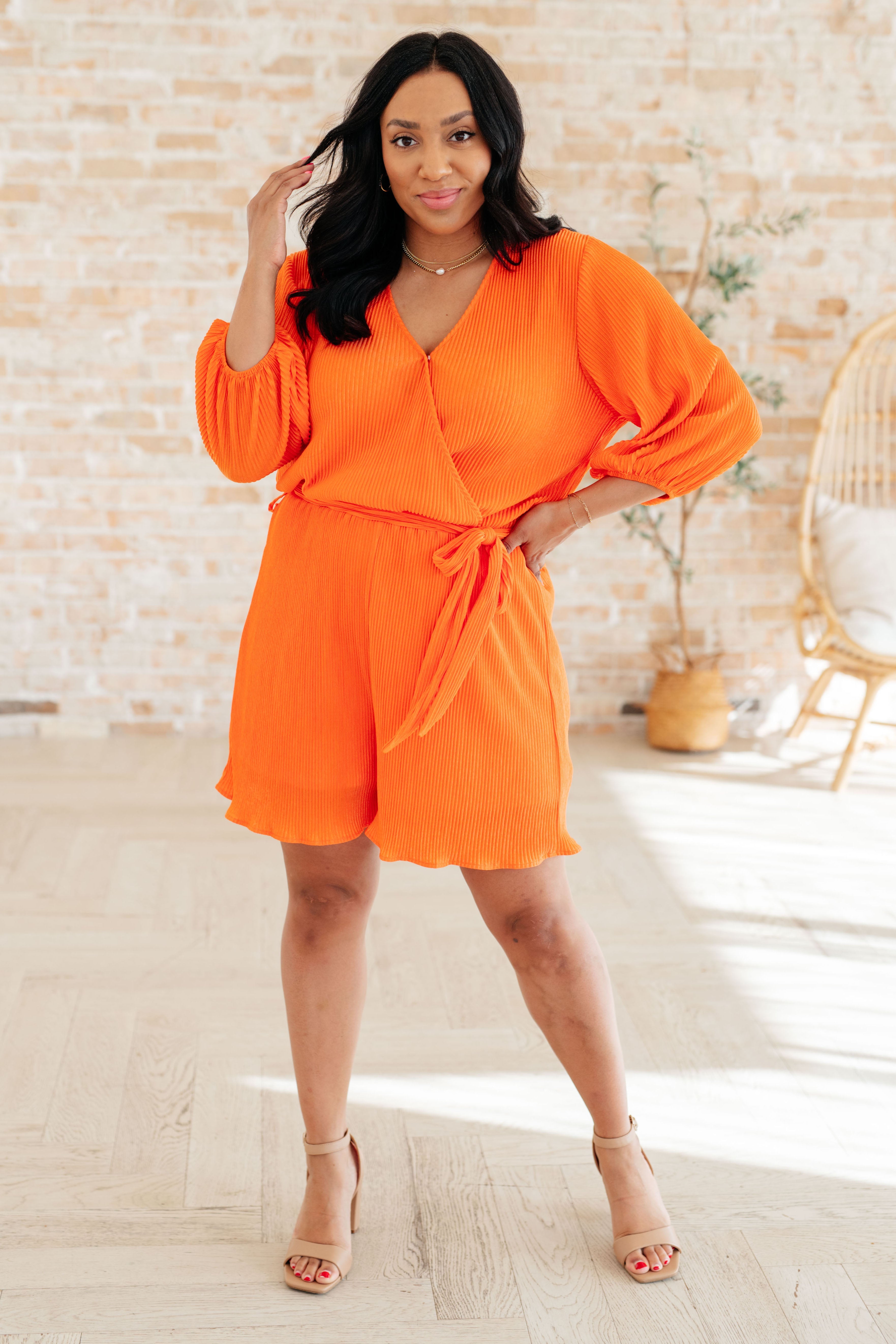 White Birch Roll With me Romper in Tangerine