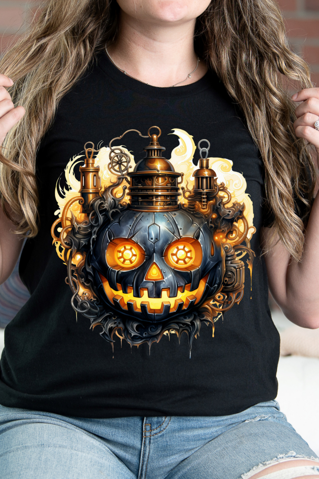 Halloween Pumpkin Steampunk Vintage Gear Graphic Tee