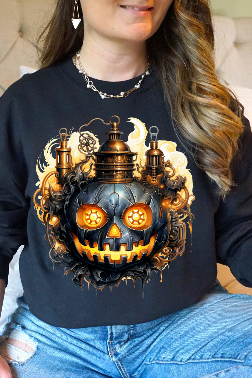 Halloween Pumpkin Steampunk Vintage Gear Sweatshirt