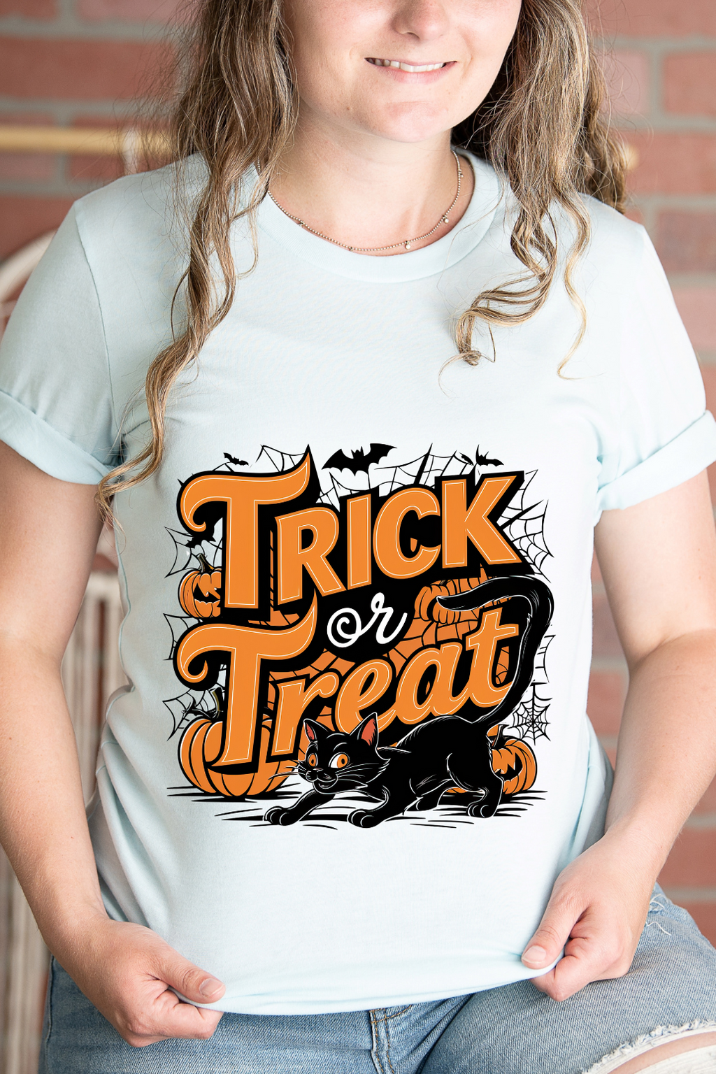 Spooky Trick or Treat Cat Graphic Tee