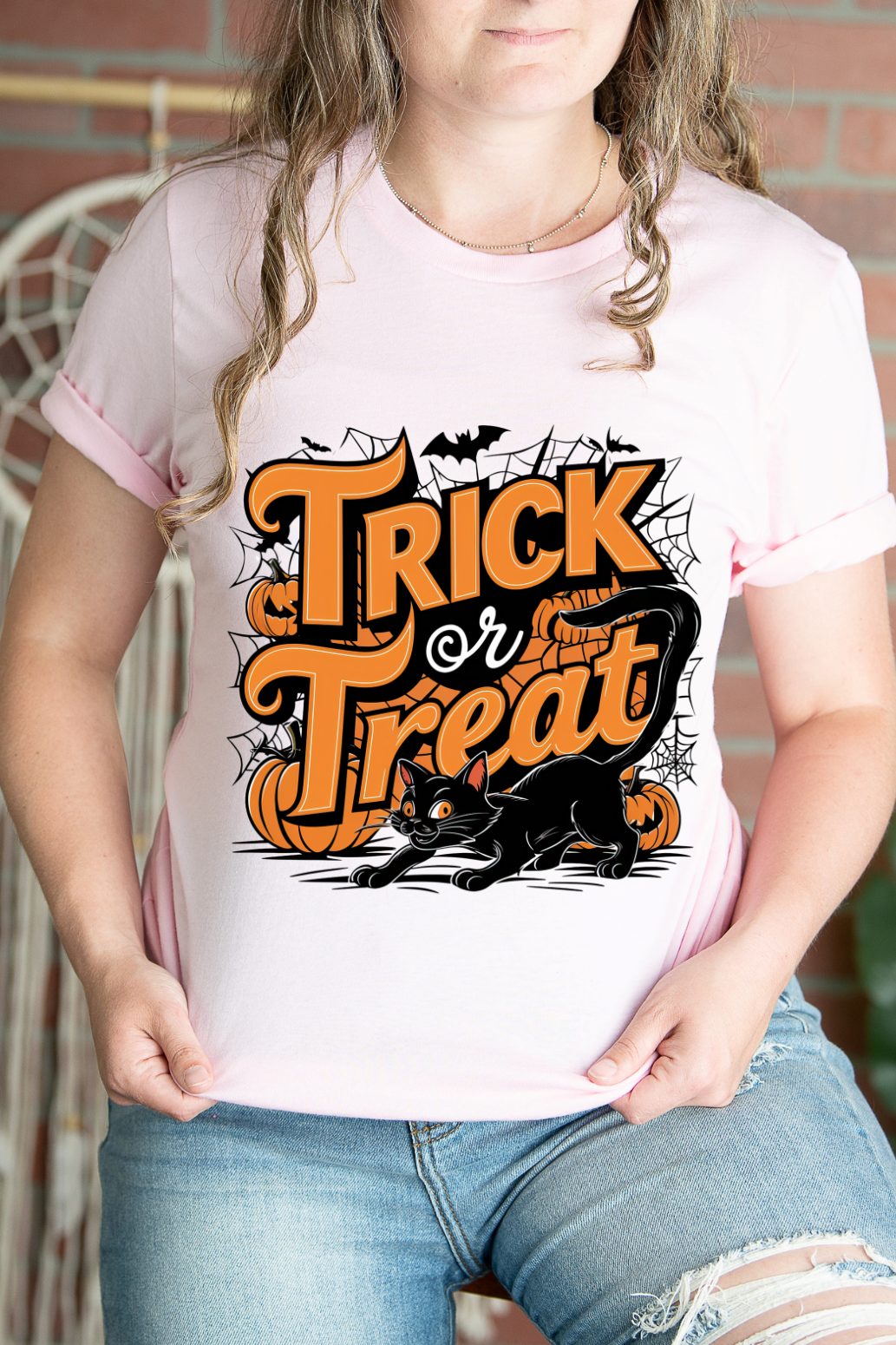 Spooky Trick or Treat Cat Graphic Tee