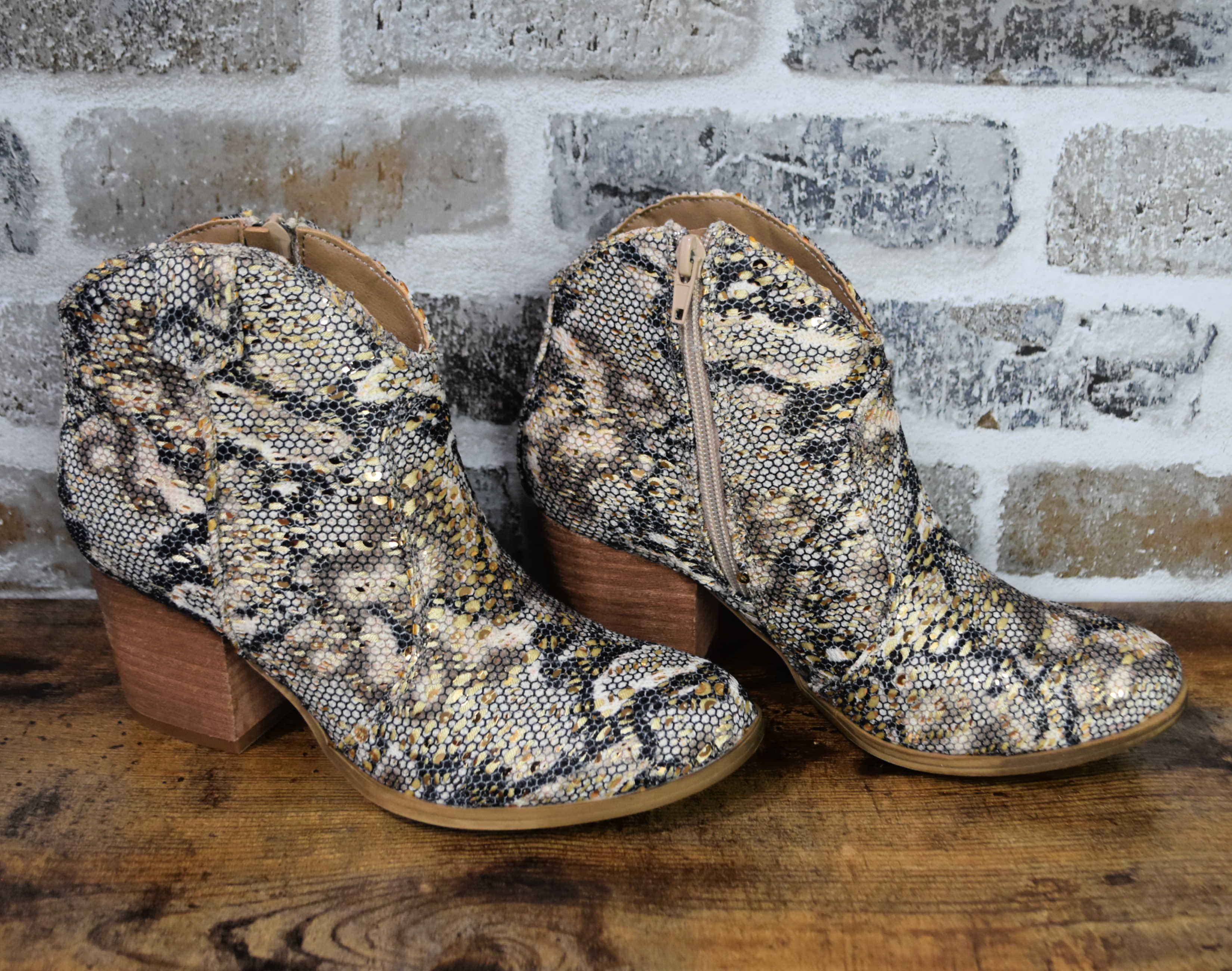 Very G Sprinkle Snake Skin Bling Booties