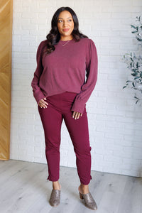 When the Sun Goes Down Mineral Wash Ribbed Knit Top in Wine