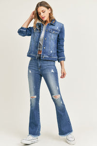 Risen Flare Distressed Knee High Rise Jeans Style RDP1295