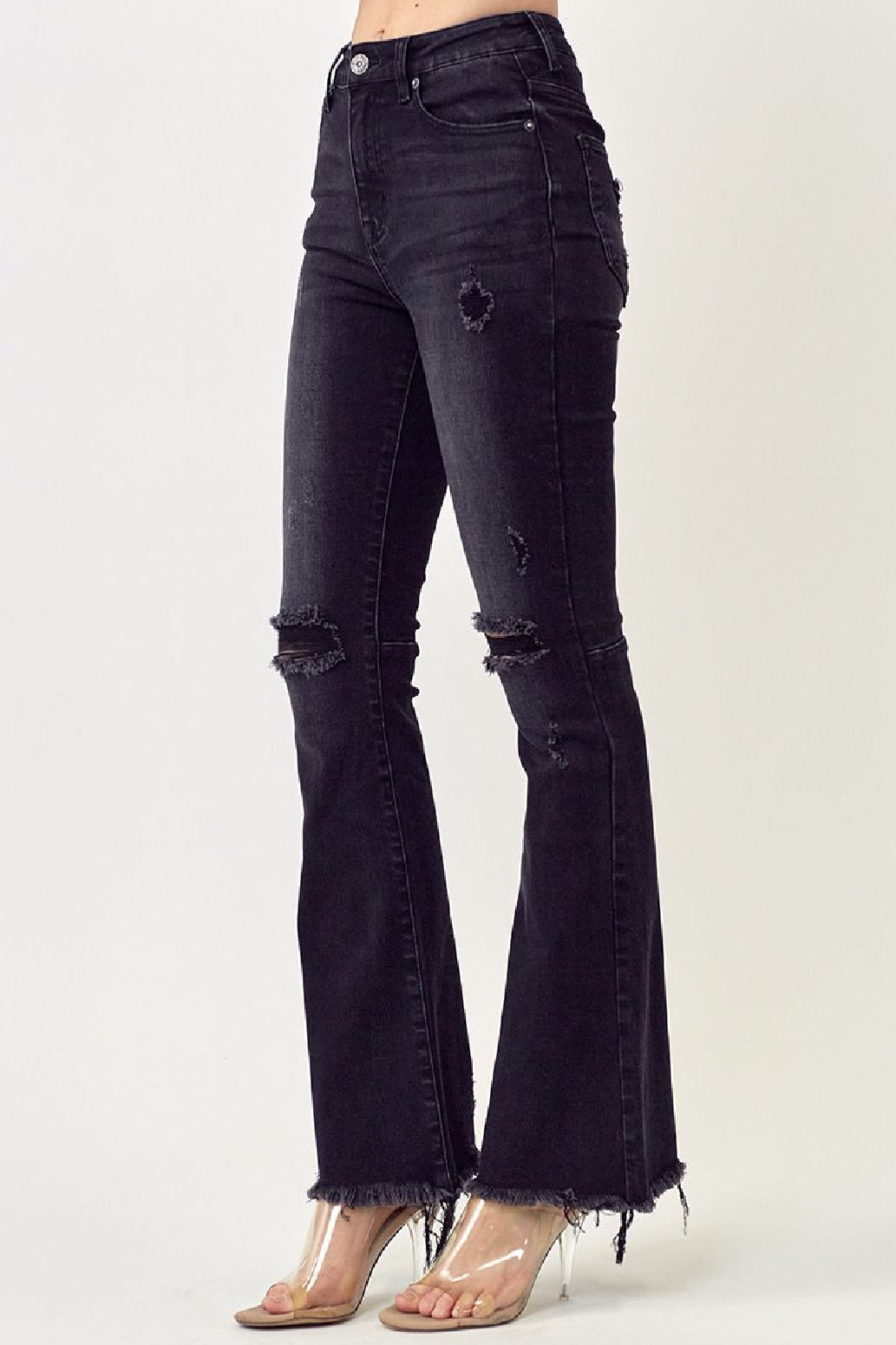 High Rise Flare Distressed Jeans Black - Southern Fashion Boutique Bliss
