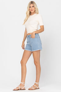 Judy Blue Blue And White Stripe Cut Off High Waist Shorts Style 150027