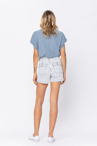 Judy Blue Stripe Patch Pocket High Waist Shorts Style 150078
