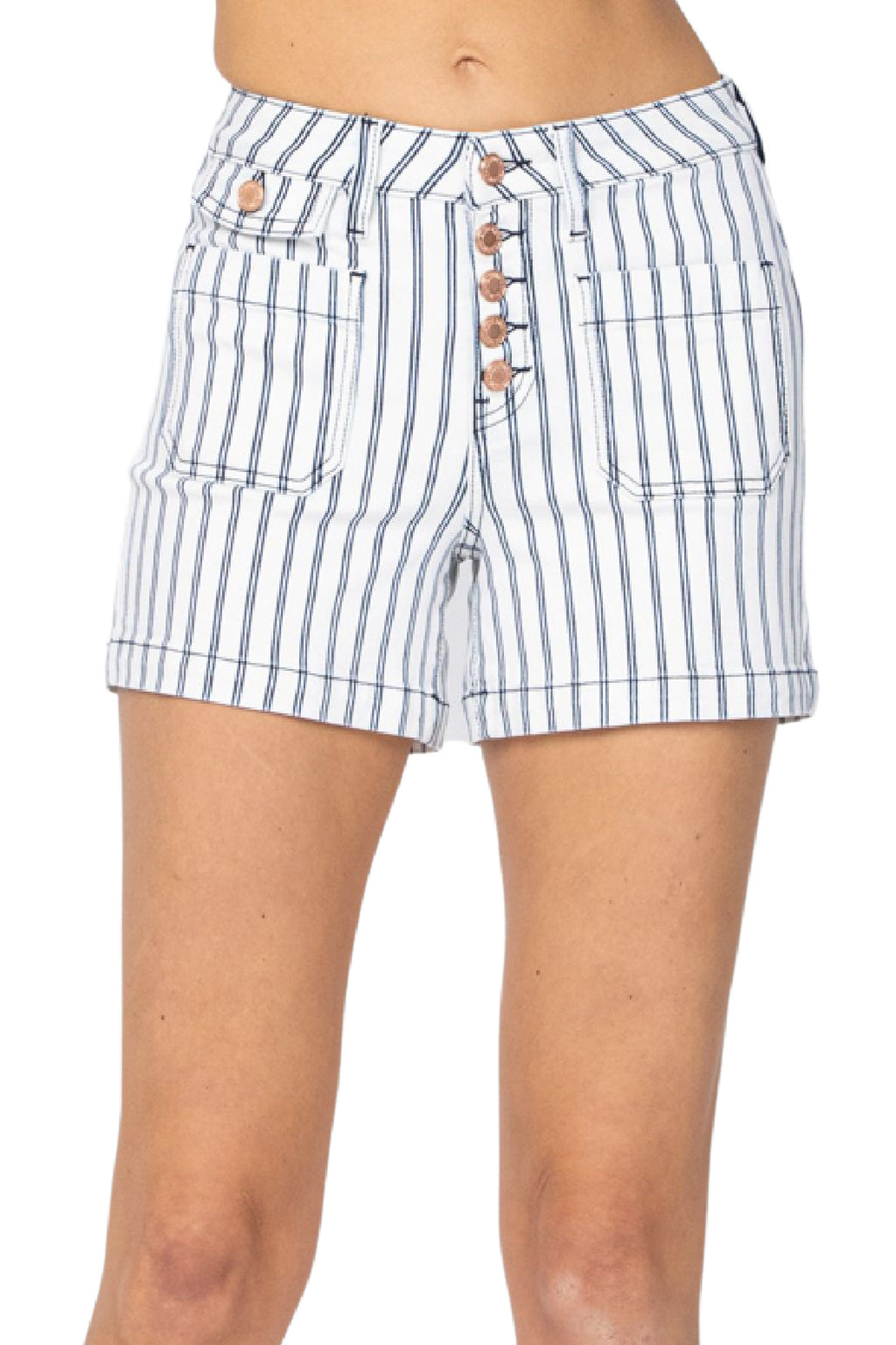Judy Blue Stripe Patch Pocket High Waist Shorts Style 150078