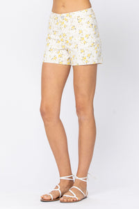 Judy Blue Flower Print Mid-Rise Shorts Style 150090