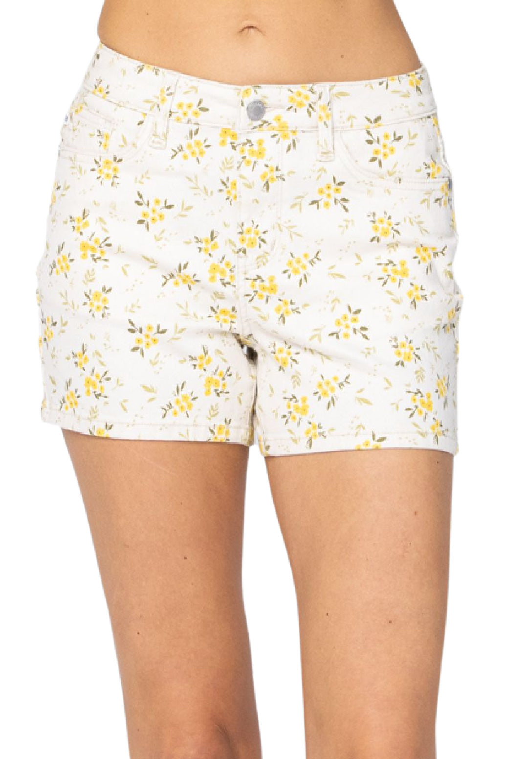 Judy Blue Flower Print Mid-Rise Shorts Style 150090