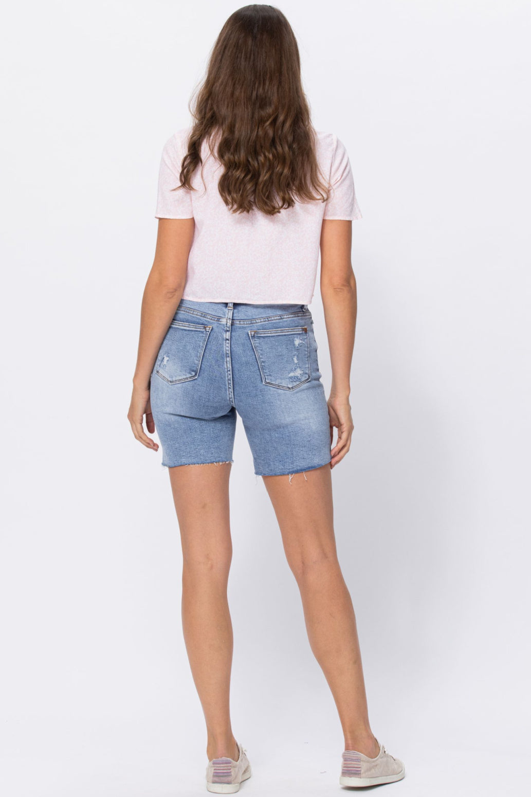 Judy Blue Denim Patch High Rise Mid Thigh Shorts Style 150094