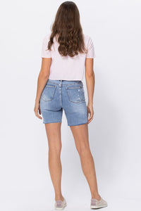 Judy Blue Denim Patch High Rise Mid Thigh Shorts Style 150094